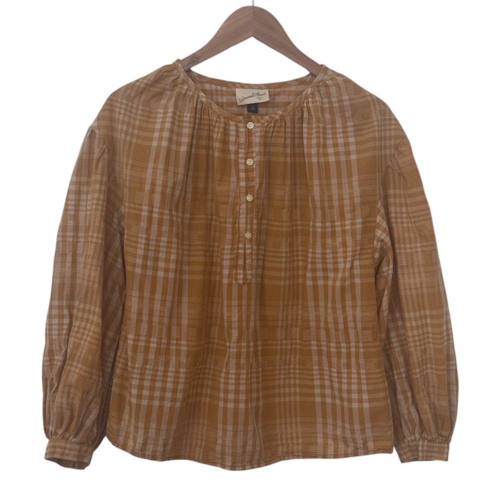 Universal Thread Top Peasant Plaid Gold/White Medium